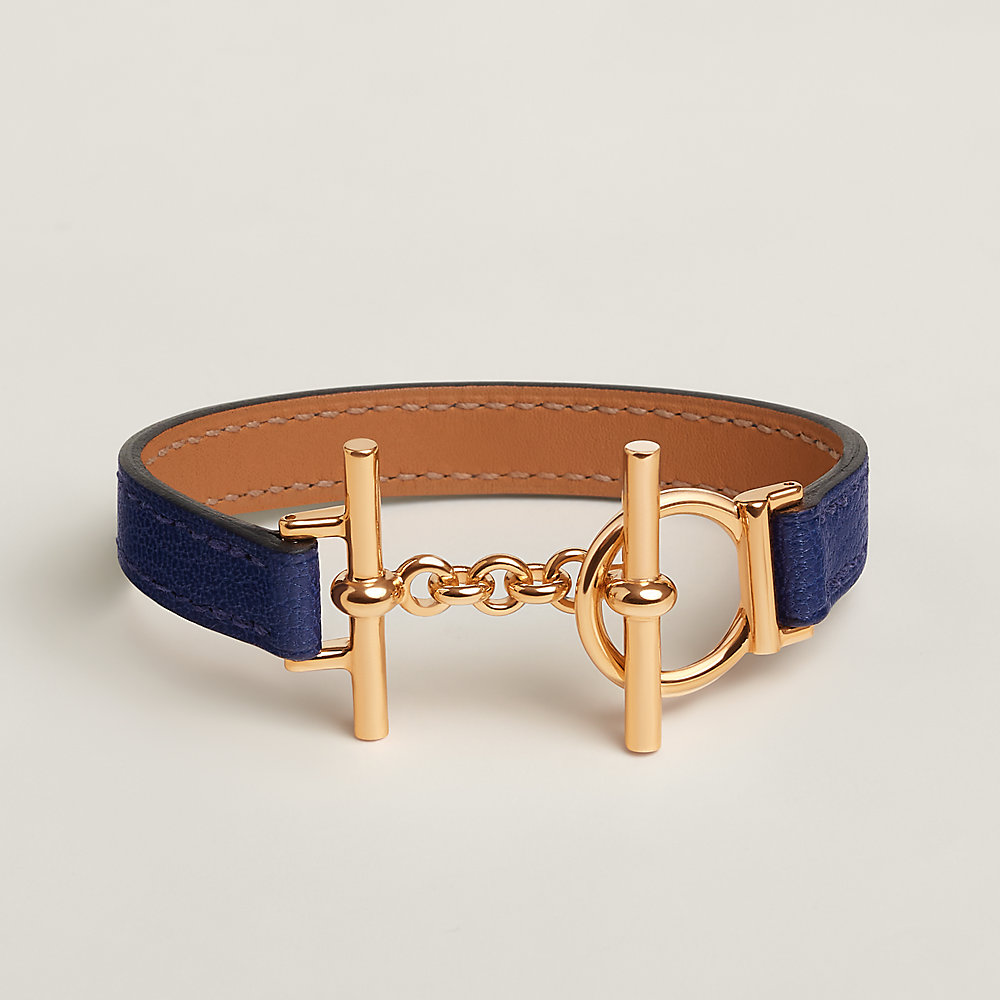 HERMES エルメス レザーブレスレット 編み込み ブルー 箱付き レザーブレスレット 《クロワジエール》 シンプルトゥール - ブルー