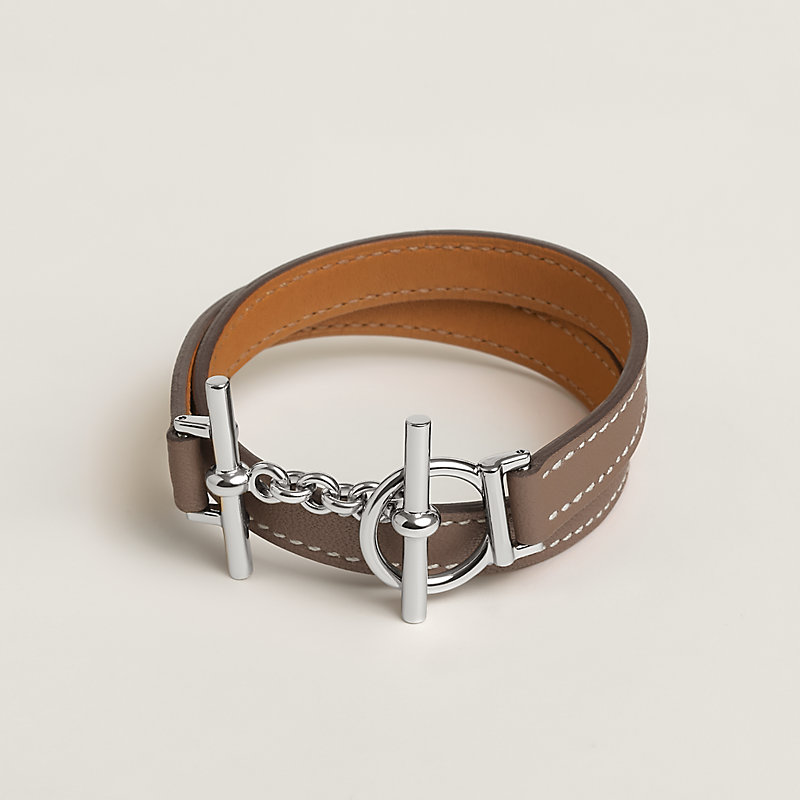 HERMES クロワジエール ドゥブルトゥール レザーブレスレット K刻印 レザーブレスレット 《クロワジエール》 ドゥブルトゥール - ベージュ