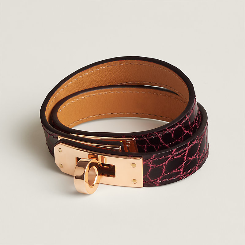 レザーブレスレット 《ケリー》 ドゥブルトゥール - パープル | Hermès