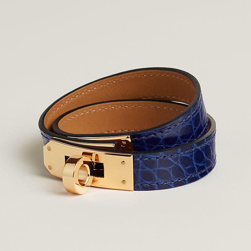 レザーブレスレット 《ケリー》 ドゥブルトゥール - ブルー | Hermès
