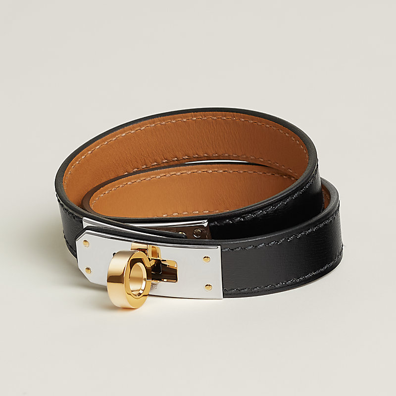 レザーブレスレット 《ケリー》 ドゥブルトゥール - ブラック | Hermès