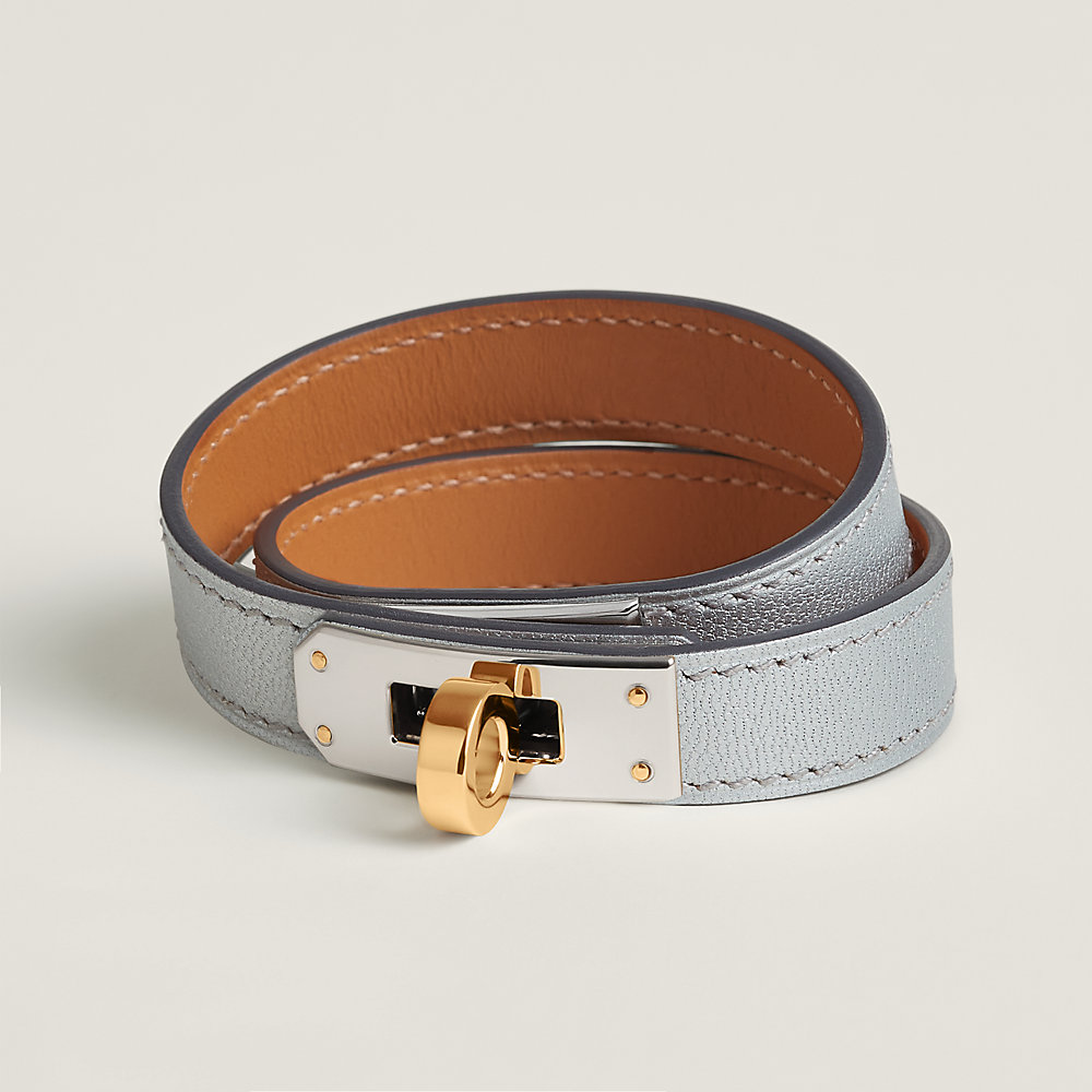 HERMES◆エルメス◆レザーブレスレット◆ケリー　ドゥブルトゥール◆シルバー レザーブレスレット 《ケリー》 ドゥブルトゥール - グレー | Hermès