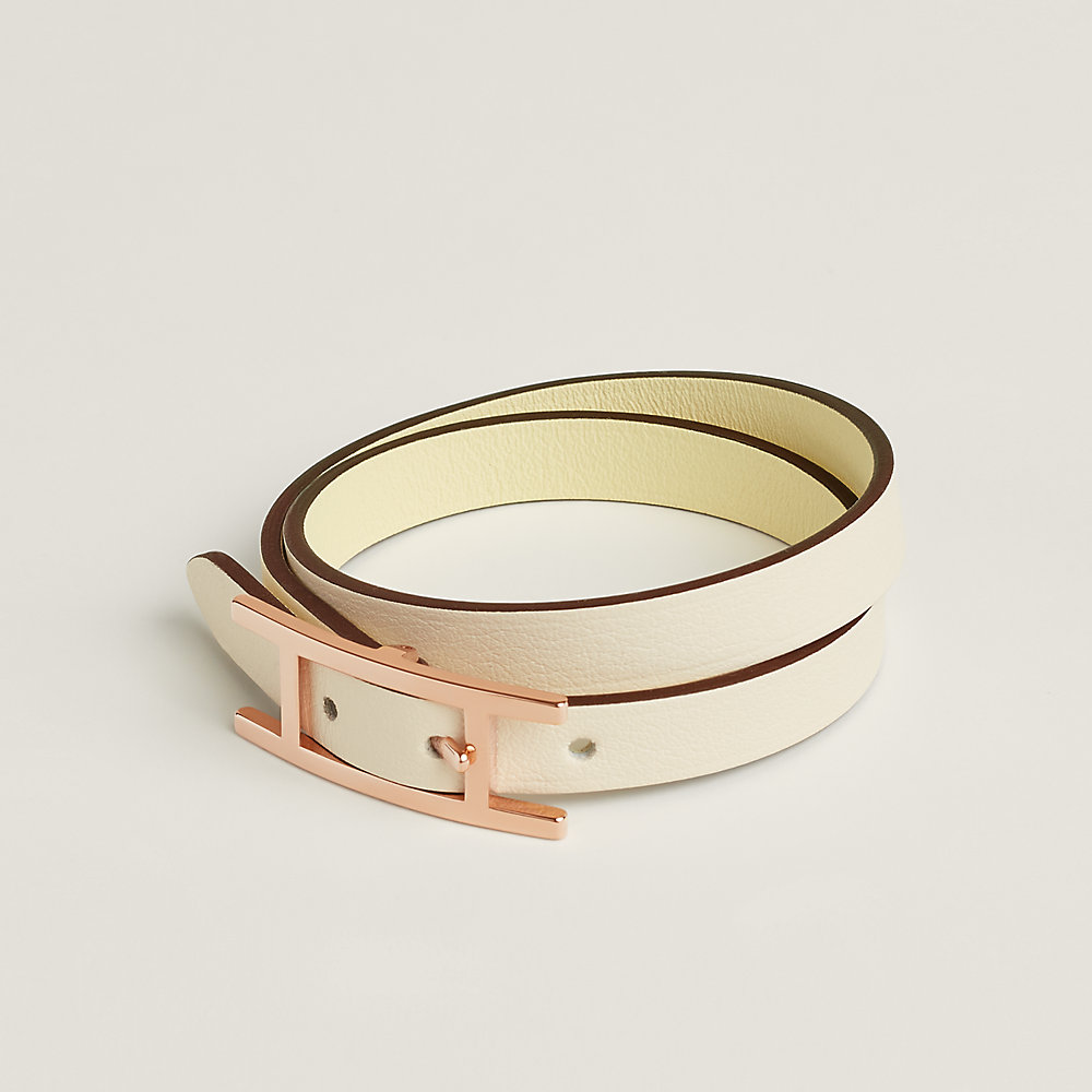 HERMES アピ レザーブレスレット ネイビー×ゴールド