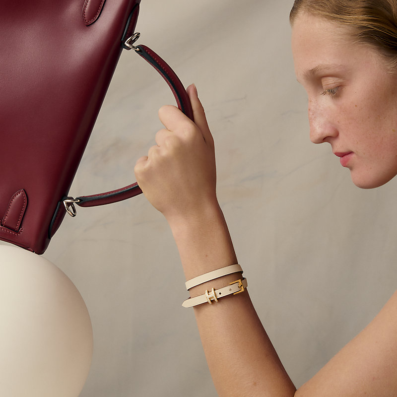 HERMES エルメス プスプス MM 2連 Hロゴ ブレスレット GP レザー