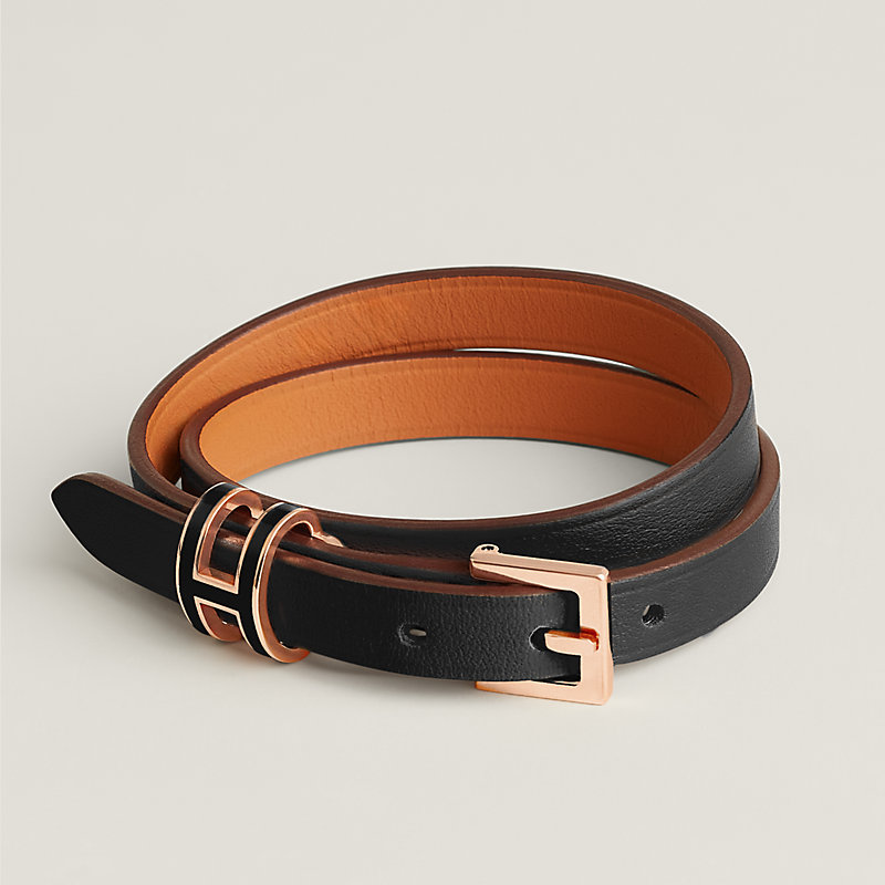 レザーブレスレット 《ポップH》 ドゥブルトゥール - ブラック