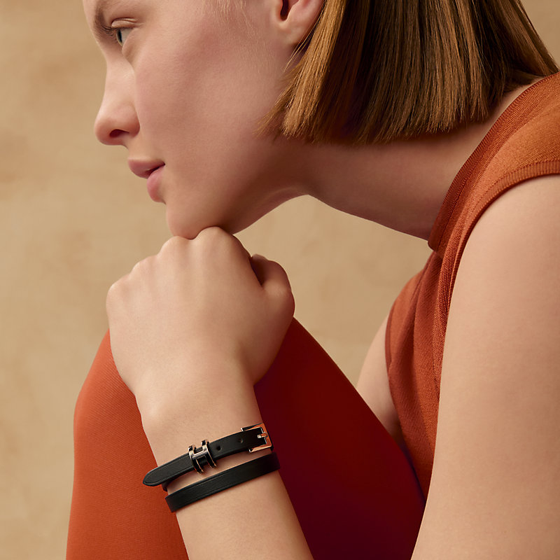 レザーブレスレット 《ポップH》 ドゥブルトゥール - ブラック