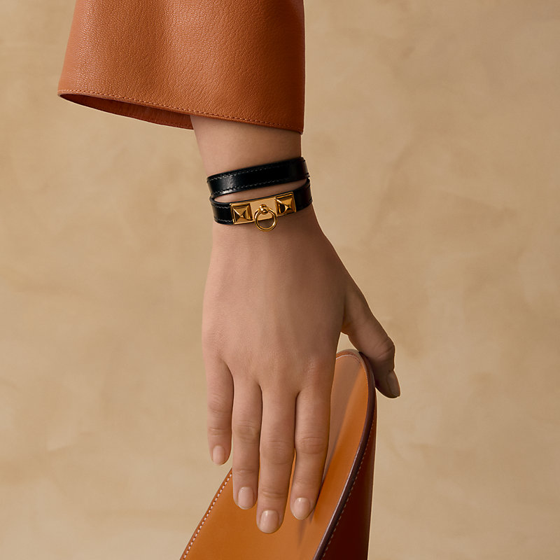 HERMES エルメス✥リヴァル ドゥブルトゥール レザーブレスレット✥超美品 レザーブレスレット 《リヴァル》 ドゥブルトゥール - ブラック