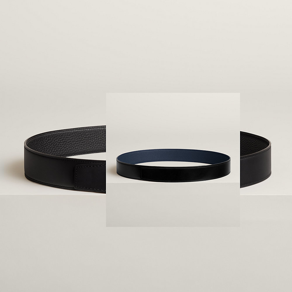 HERMES レザーベルト ブラック/ブルー75H 美品 レザーベルト（キット） 38 & リバーシブルベルト 38 mm