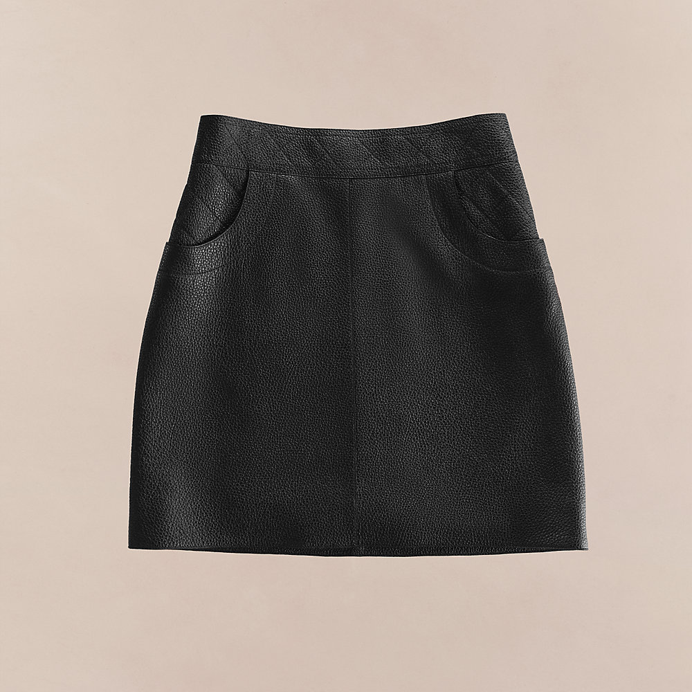 レザーミニスカート キルティングディテール - ブラック | Hermès