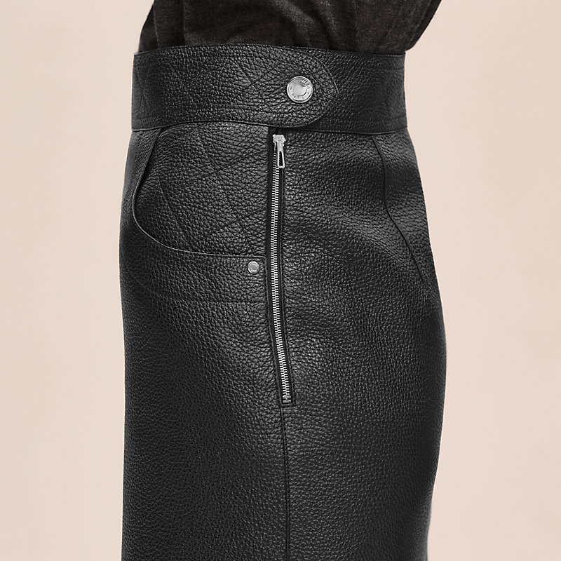 レザーミニスカート キルティングディテール - ブラック | Hermès