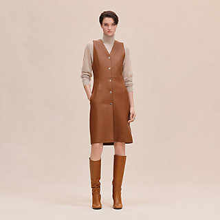 HERMES レザー ロングジレ ブラン 新品