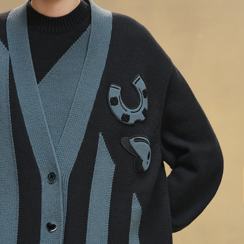 HERMÈSエルメス Hロゴ刺繍 カーディガン ロングスリーブ 美品 HERMES - Vintage エルメス HERMES ニット カーディガン ロング