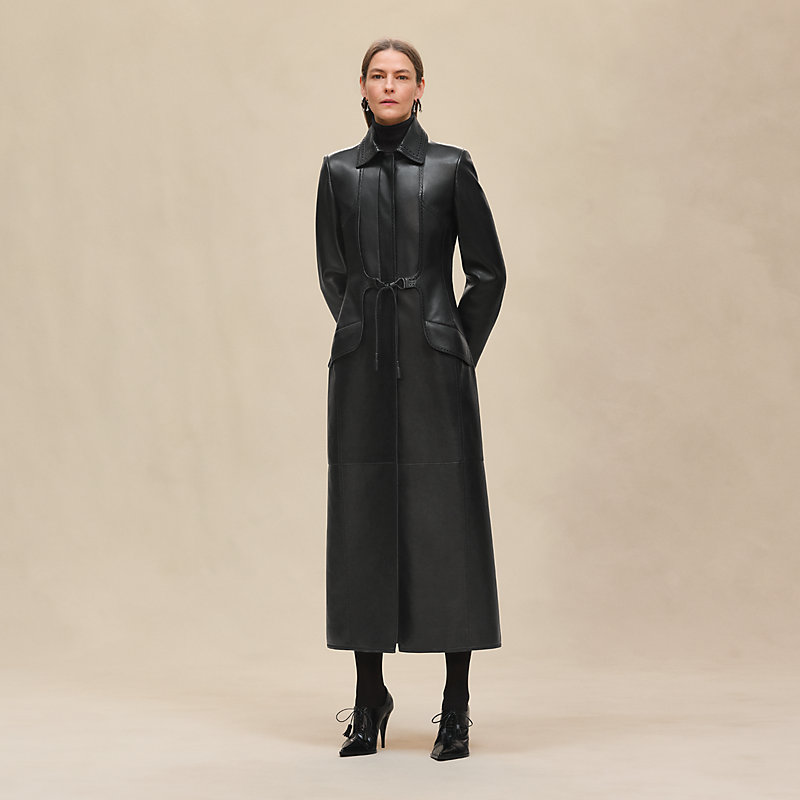 ロングコート パーフォレーションディテール - ブラック | Hermès