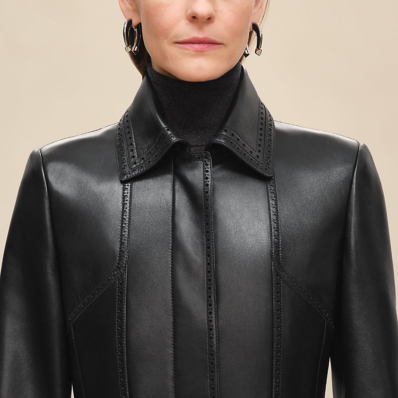 ロングコート パーフォレーションディテール - ブラック | Hermès