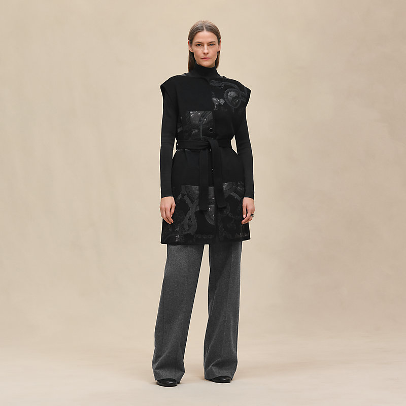 HERMÈS カシミヤ ノースリーブ トップス 34 ロングジレ-ノースリーブ-刺繍