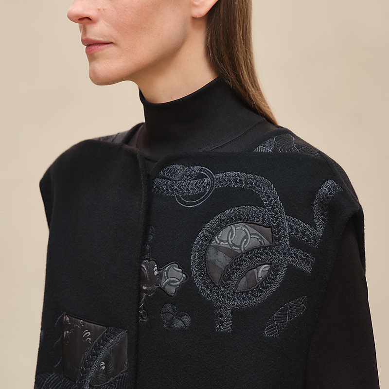 ロングジレ ノースリーブ 刺繍入り - ブラック | Hermès - エルメス