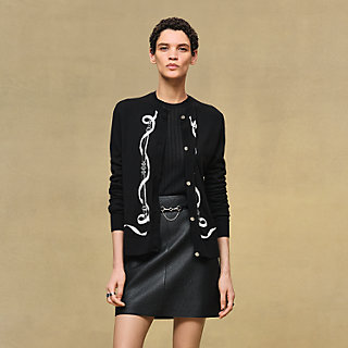 HERMES ベロア ロングカーディガン ブラック ロングスリーブカーディガン-《