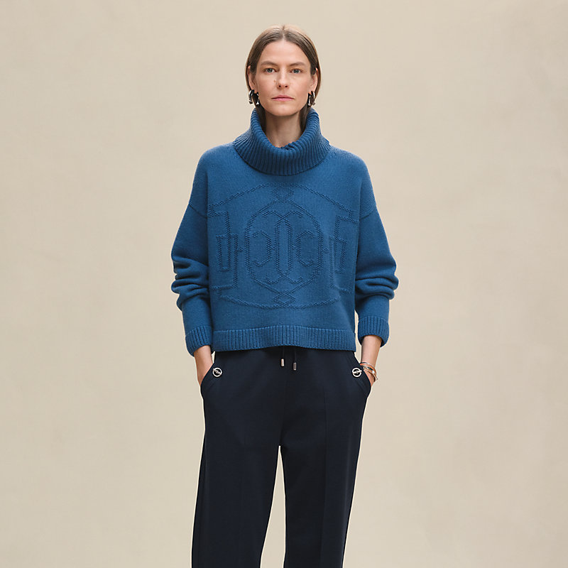 新品タグ付き HERMES カシミヤ100% Hリフト ロングスリーブニット 黒 ロングスリーブニット-《hリフト