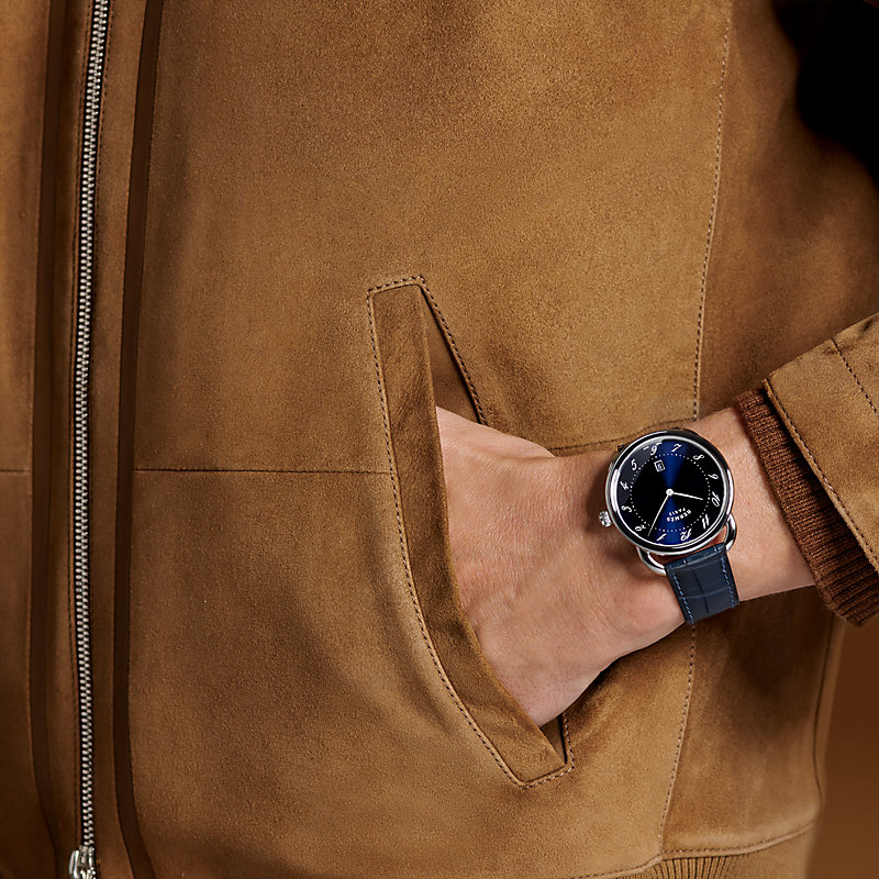 エルメス アルソー GM メンズ時計 ブルー Arceau AR7Q.810 SS/革 メンズ時計 ブルー 仕上げ済 美品